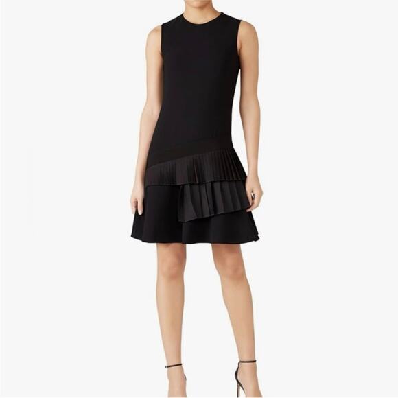 Victoria Beckham Asymmetric Pleated Tiered Crepe Shift Dress Black Size 10 - Picture 1 of 10